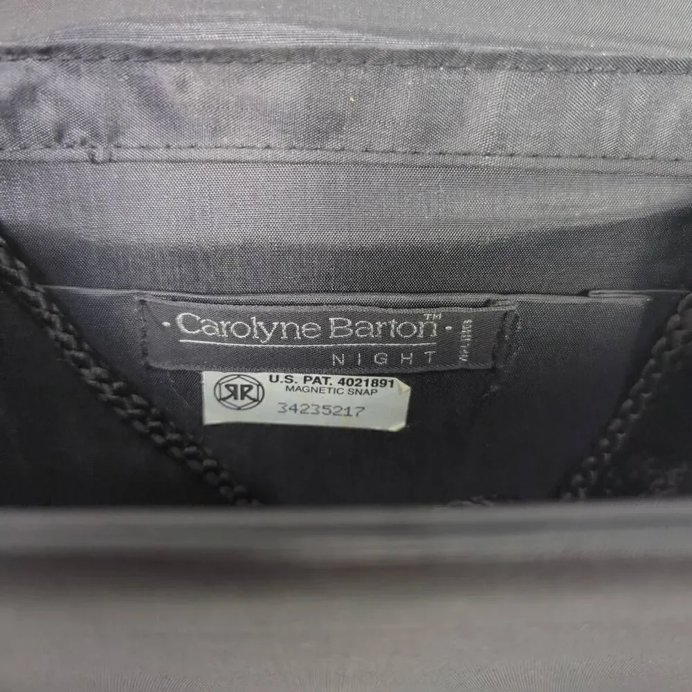 Carolyne Barton Night Crossbody Shoulder Purse Black Satin Flower Front Ribbon